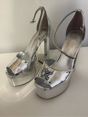 Silver High Heel Platform Sandals - Women's Evening Shoes